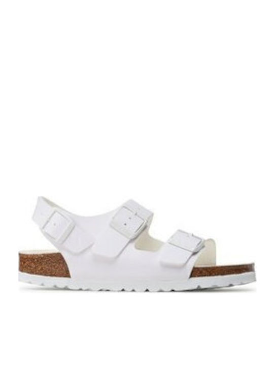 Milano Leder Flache Sandalen für Damen mit Riemen in Weiß Farbe Schmal Passform