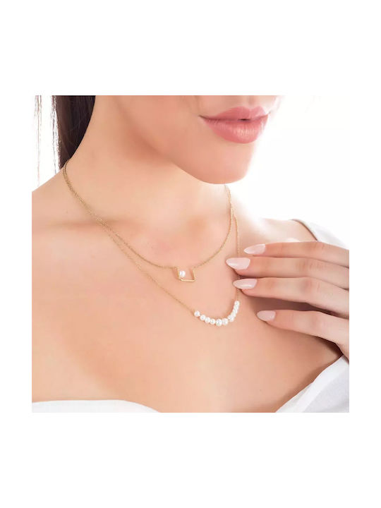 Oxzen Halskette Doppelter aus Vergoldet Stahl mit Perlen