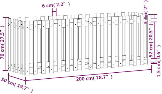 vidaXL Ζαρντινιέρα Ξύλινη Μασίφ 200x50x70εκ.
