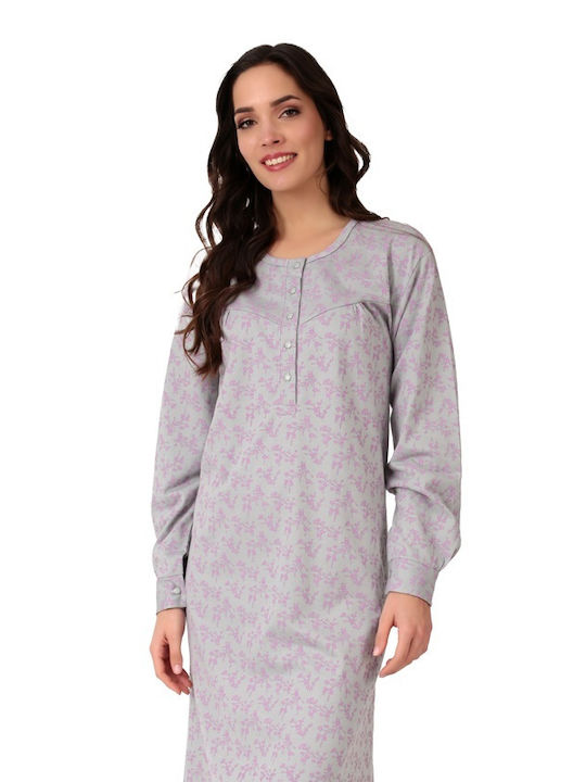 Lydia Creations Winter Cotton Women's Nightdress Purple