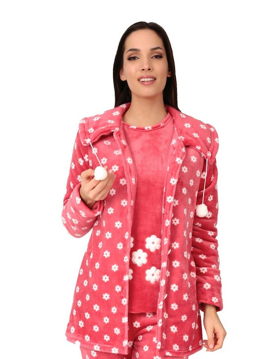 Lydia Creations Winter Damen Vlies Pyjama-Jacke Peaches