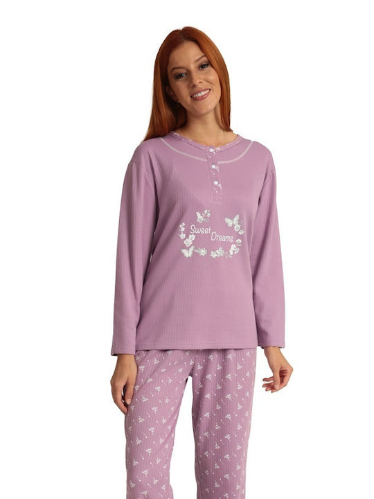 Lydia Creations De iarnă Set Pijamale pentru Femei De bumbac Purple
