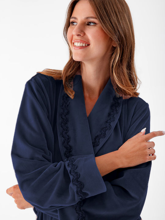 Pen-ky Winter Women's Velvet Robe Dark Blue