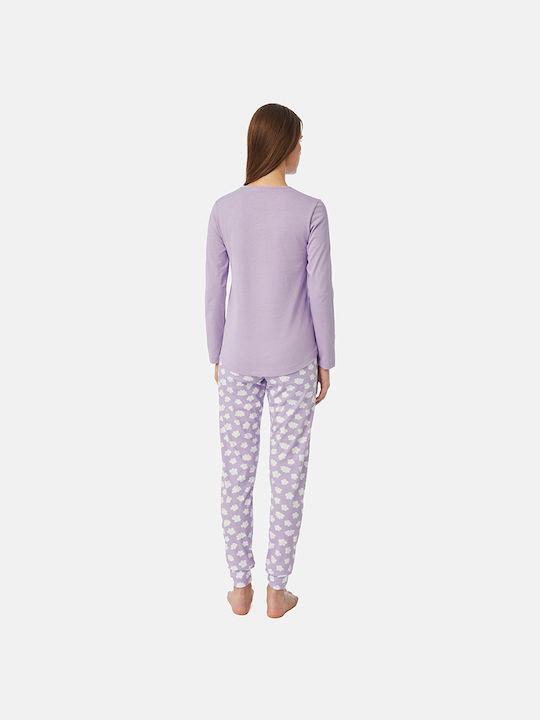 Minerva Winter Damen Pyjama-Set Baumwolle Purple