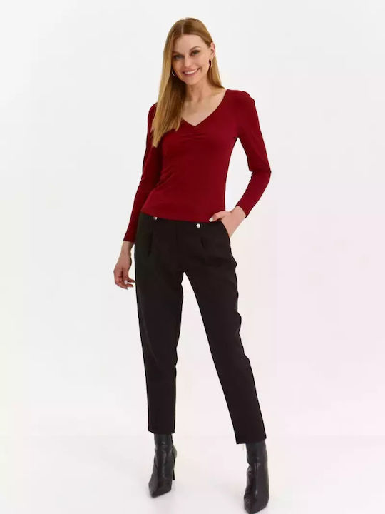 Make your image Women's Blouse Long Sleeve with V Neckline Burgundy