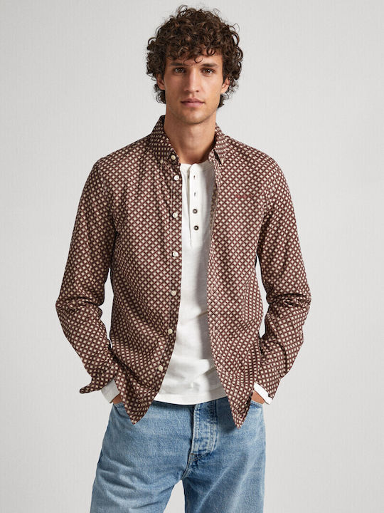 Pepe Jeans Men's Shirt Long Sleeve Dark beige.