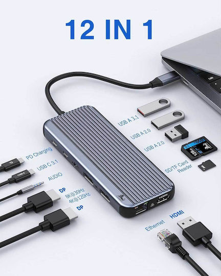Lionwei UC3703 USB-C / USB-A Docking Station με 4K PD Ethernet Γκρι