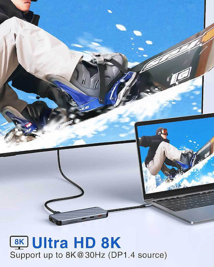 Lionwei UC3703 USB-C / USB-A Docking Station με 4K PD Ethernet Γκρι