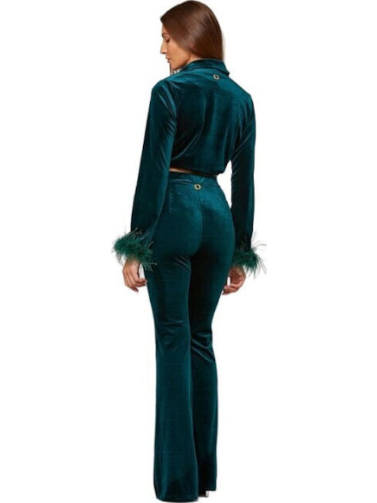 Dama Tesatura Pantaloni cu Elastic cu Croială Normală Green