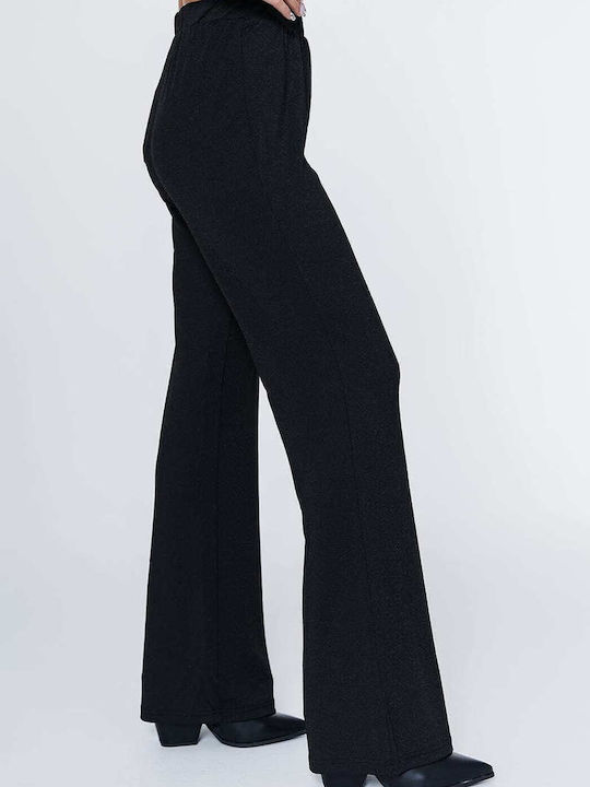 Damen Stoff Hose mit Gummizug Black