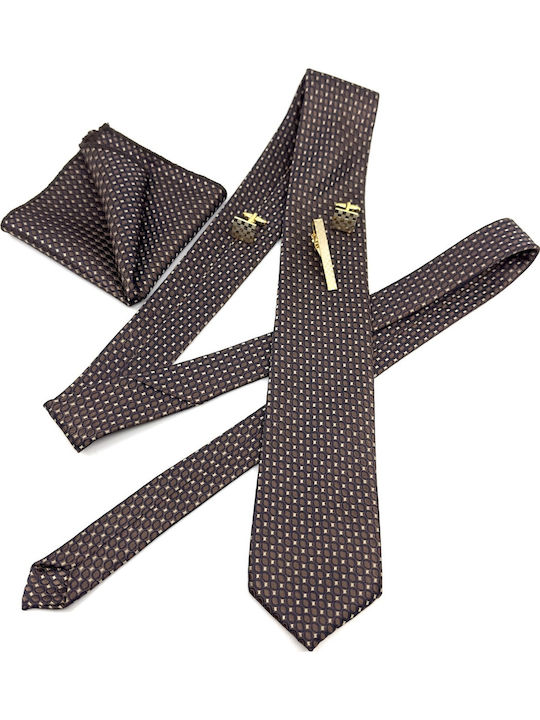 Legend Accessories Тип Micro Комплект Мъжки Кравати Отпечатани в Кафяв Цвят