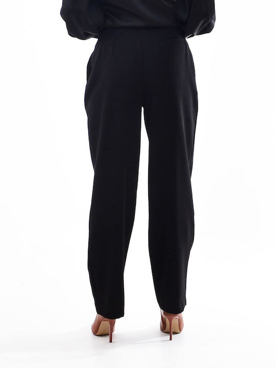 Lotus Eaters Women's Fabric Trousers in Wide Line Black.