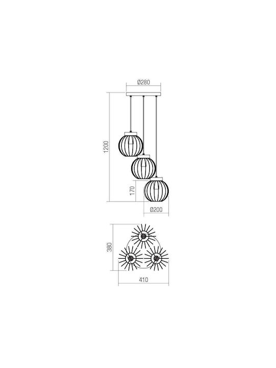 Redo Group Pendant Light Three-Light for Socket E27 Black