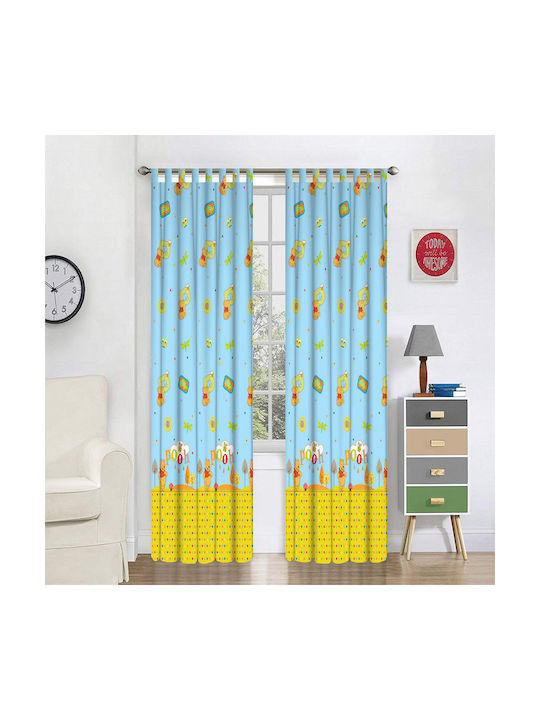 Disney Kids Rod Pocket Curtain WP203 Winnie Blue 140x290cm