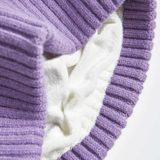 Beanie Γυναικείος Fleece Σκούφος Πλεκτός σε Μωβ χρώμα