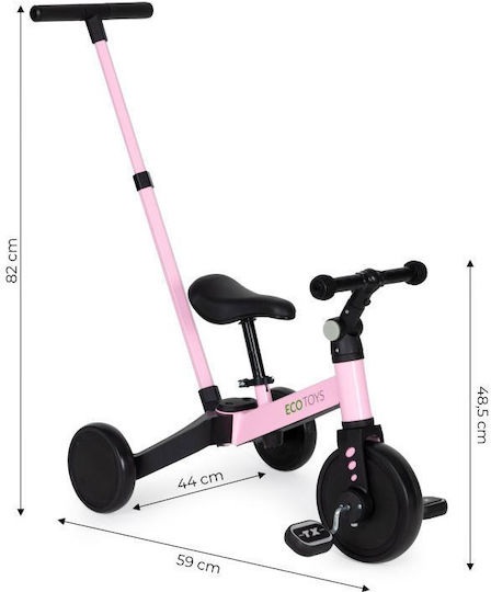 Ecotoys Push Tricycle with Parental Handle for 3-5 Years Pink