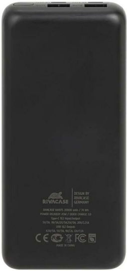 Rivacase VA1075 Външна Батерия 20000mAh 45W с 2 USB-A Изходни Порта и 2 USB-C Изходни Порта Бързо Зареждане Черна