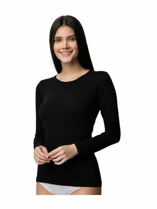 Per Mia Donna Women's Long Sleeve Cotton T-Shirt Black