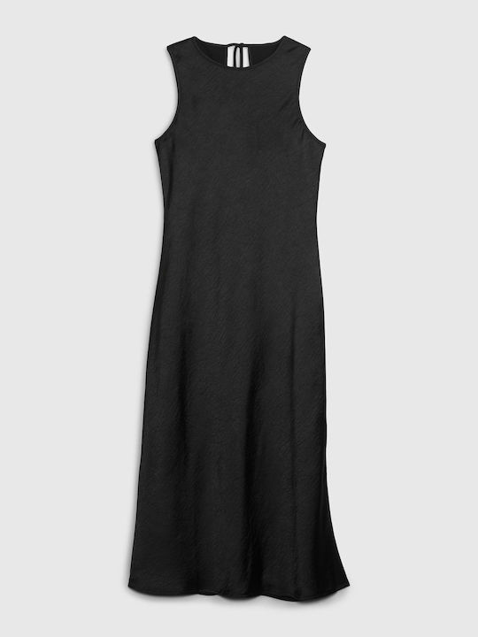 GAP Midi Dress Satin with Slit Black