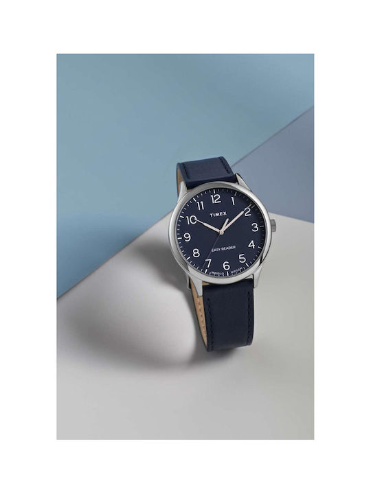 Timex Easy Reader Watch Battery with Blue Leather Strap