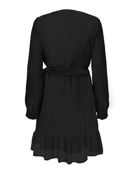 Only Mini Dress Wrap with Ruffle Black