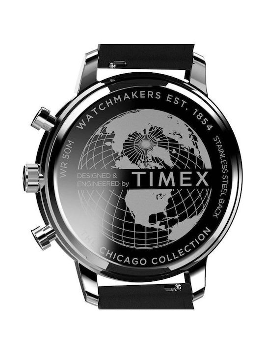 Timex Chicago Ανδρικό Ρολόι Χρονογράφος Μπαταρίας με Μαύρο Δερμάτινο Λουράκι