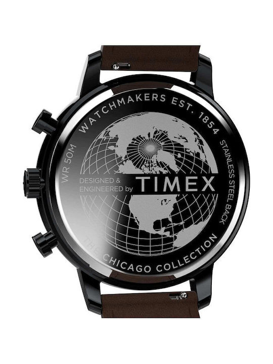Timex Chicago Men's Watch Chronograph Battery with Brown Leather Strap