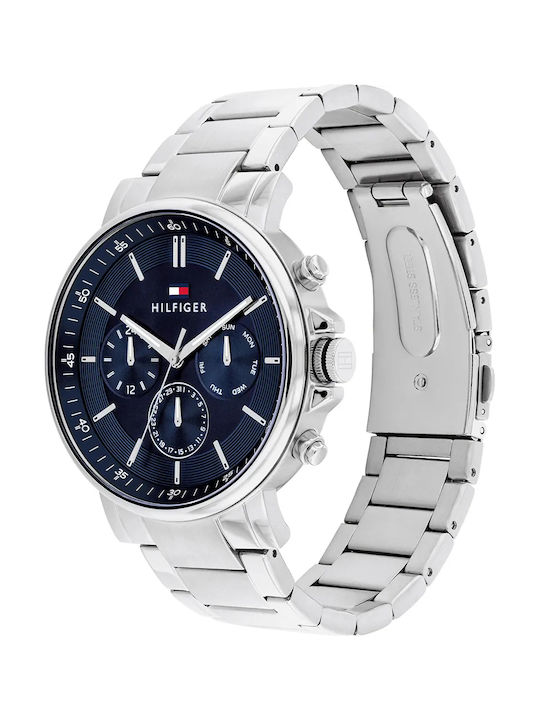 Tommy Hilfiger Tyson Herrenuhr 44mm Chronograph Batterie mit Silber Metallarmband