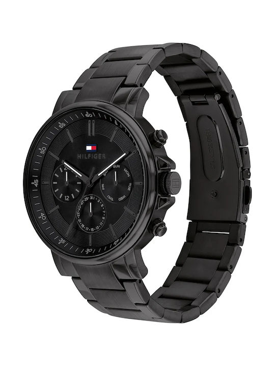 Tommy Hilfiger Tyson Ανδρικό Ρολόι 44mm Χρονογράφος Μπαταρίας με Μαύρο Μεταλλικό Μπρασελέ