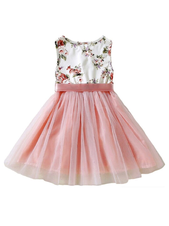 TakTakBaby Kids Dress Tulle Floral Sleeveless Pink