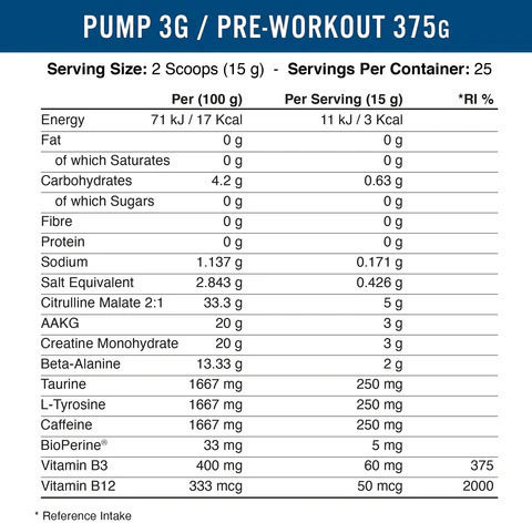 Applied Nutrition Pump 3G Pre-Workout 375gr Icee Blue Raspberry