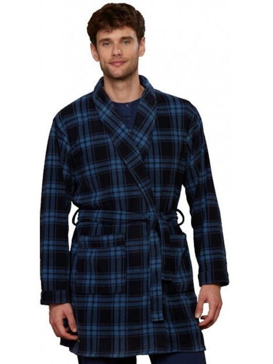 Noidinotte Men's Winter Fleece Pajama Robe Dark Blue