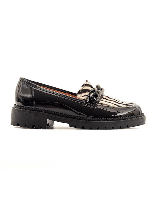 Politis shoes Patent Leather Women's Moccasins in Black Color