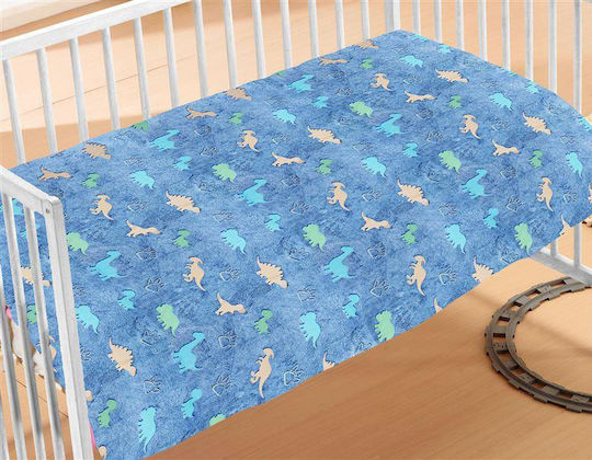 Dimcol Blanket Cot Fleece Blue Phosphorescent Dinosaur blue 140x110cm