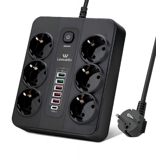 Leewello Power Strip with Surge Protection 6 Positions with 5 USB-A, 1 USB-C and Switch