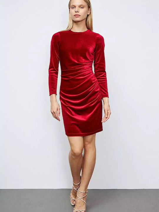 Mini Evening Dress Velvet Draped Red.