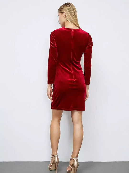 Mini Evening Dress Velvet Draped Red.