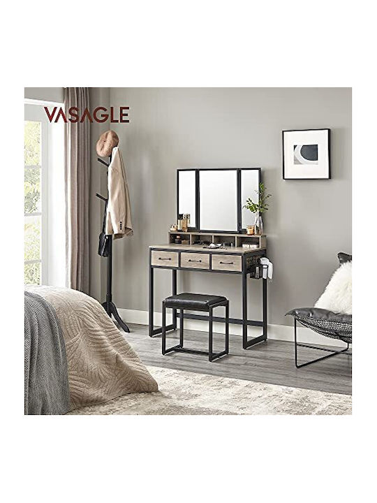 Wooden & Metallic Makeup Dressing Table Coffee with Mirror 90x40x141cm