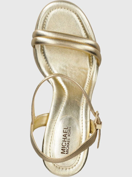 Laci Metallic Leather Platform Δερμάτινα Πέδιλα Χρυσά