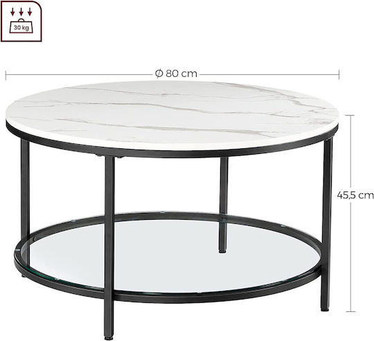 Round Central Wooden Coffee Table White Marble Black W80xL80xH45.5cm