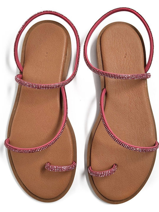 Leather Women's Flat Sandals in Pink Color