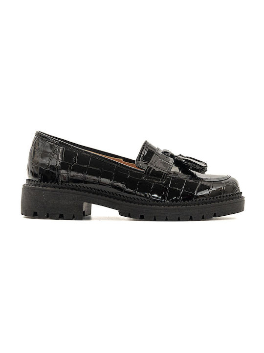 Politis shoes Patent Leather Women's Moccasins in Black Color