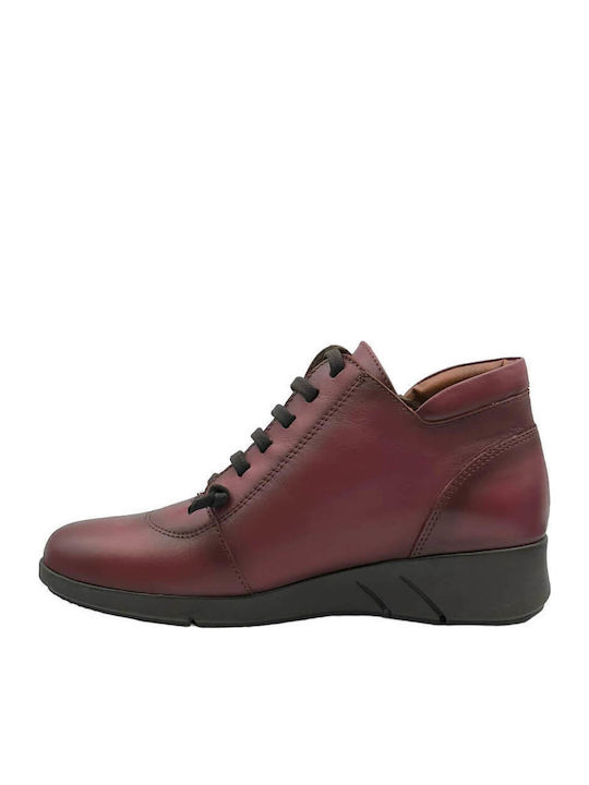 Leather Women's Ankle Boots Platform Burgundy