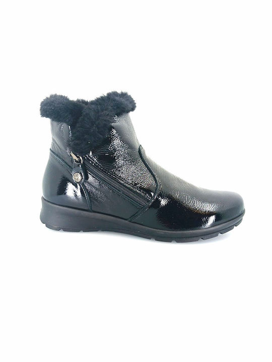 Imac Women's Ankle Boots made of Patent Leather with Fur Black