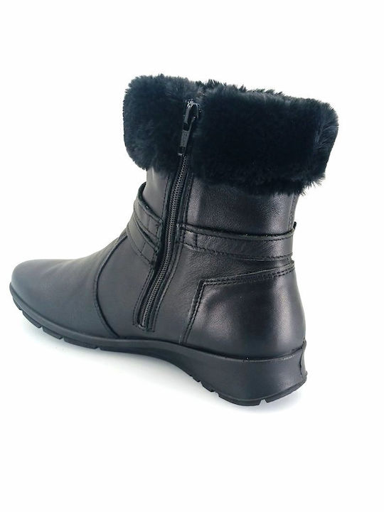 Leder Stiefeletten Damen mit Pelz Schwarz