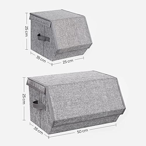 Songmics Stoff Aufbewahrungsbox mit Deckel Graue 35x25x50cm 4 Stück