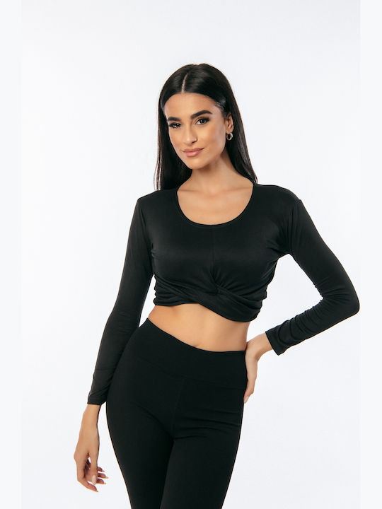 Γυναικείο Crop Top Μακρυμάνικο Μαύρο