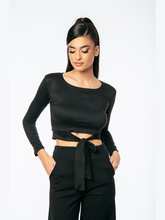Women's Crop Top Long Sleeve Black