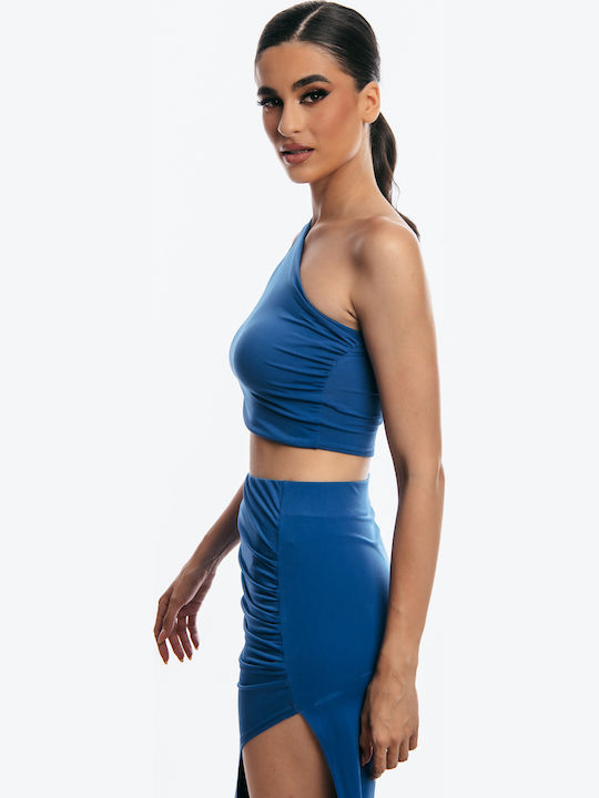 Γυναικεία Μπλούζα Off-Shoulder με έναν Ώμο Μπλε Ρουά