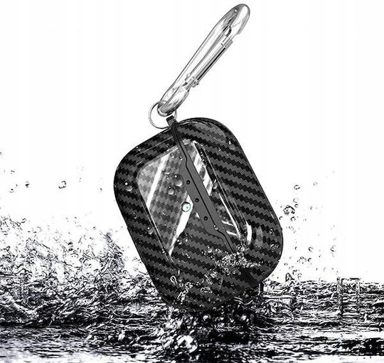 Beline Carbon Cover Θήκη Σιλικόνης με Γάντζο σε Μαύρο χρώμα για Apple AirPods Pro